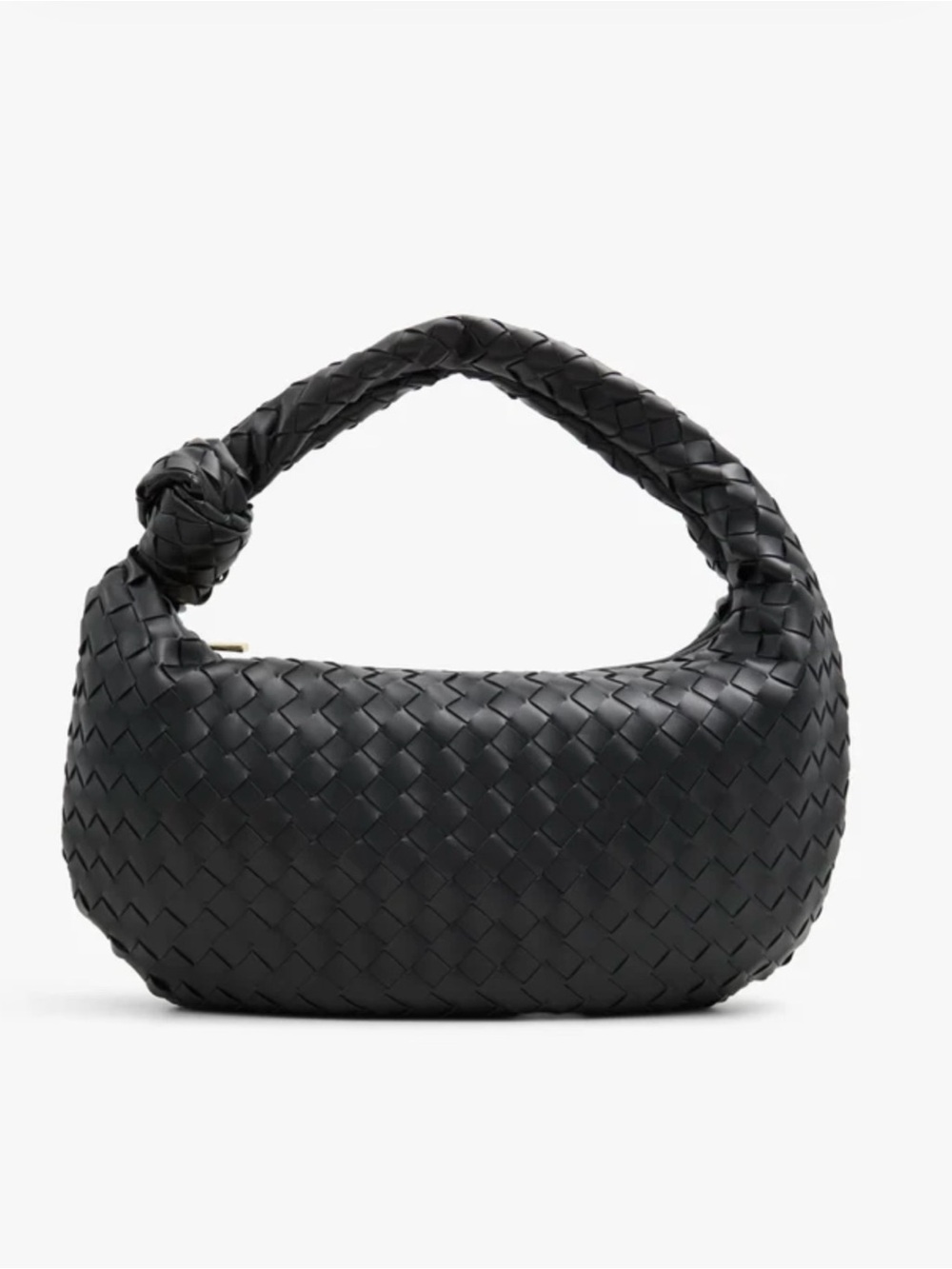 Woven Knot-Handle Shoulder Bag in Black